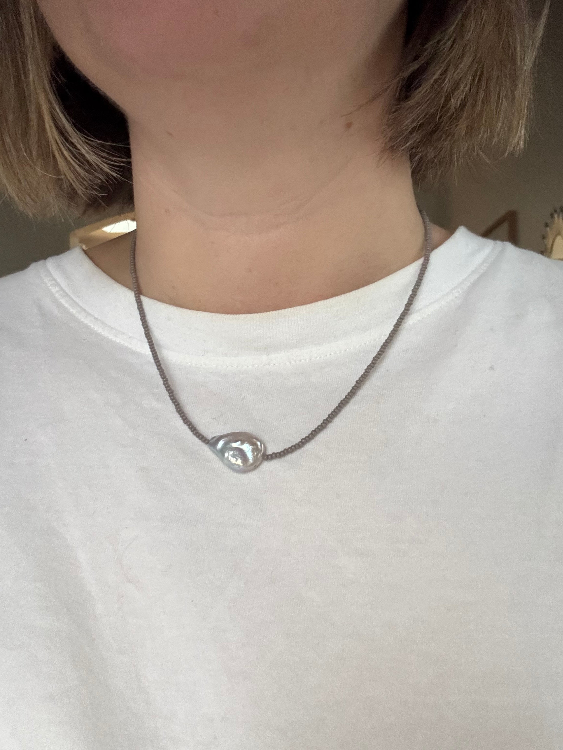 Silver pearl necklace